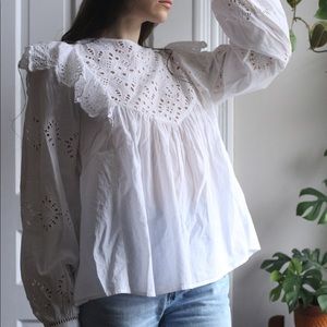 White cotton eyelet embroidery blouse